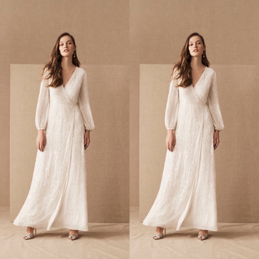 New BHLDN Casey Dress Ivory Wrap Long Sleeve